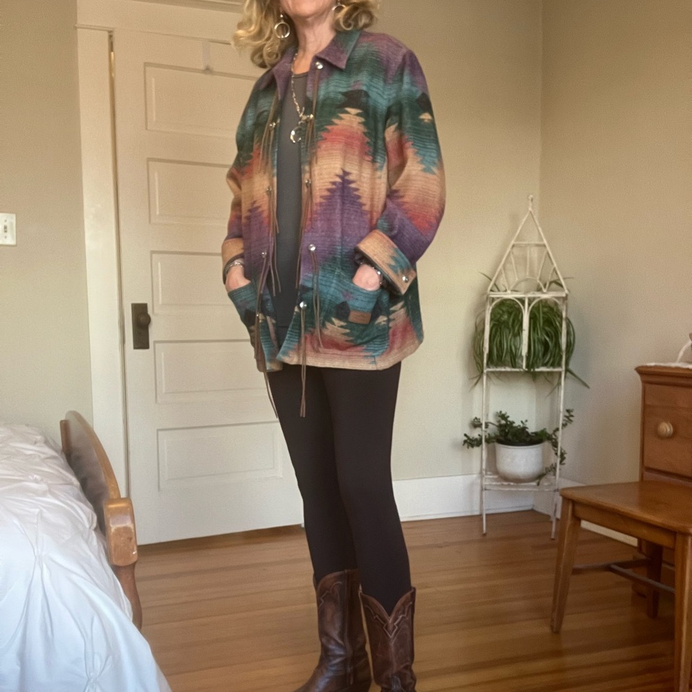 Ralph Lauren Southwestern Wool Jacket with concho leather fringe buttons